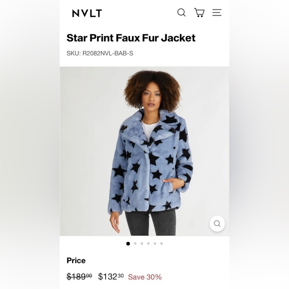 NVLT Star Print Faux Fur Jacket ✨ Blue Size Small - Picture 7 of 13